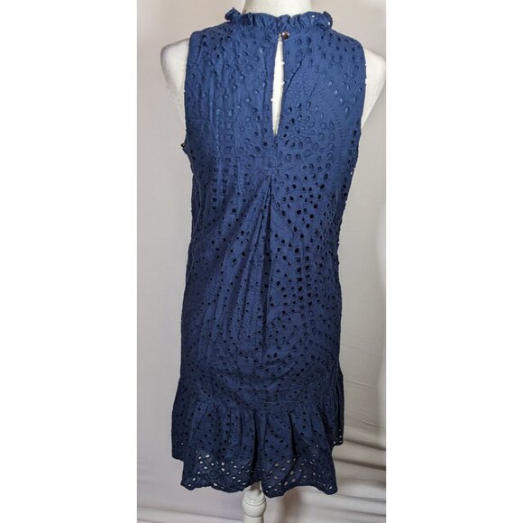Julia Jordan Eyelet Dress Navy Blue With Ruffled Edge - Picture 4 of 6